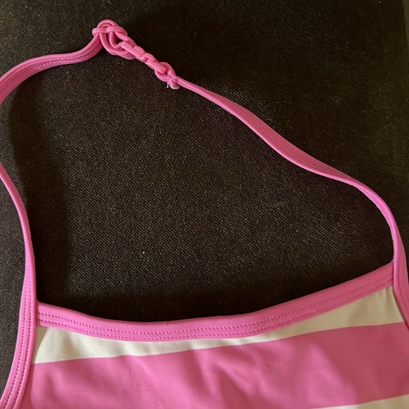 Girls size 5-6 Mini Boden pink/white striped one piece swimsuit withsea turtles - Picture 3 of 5